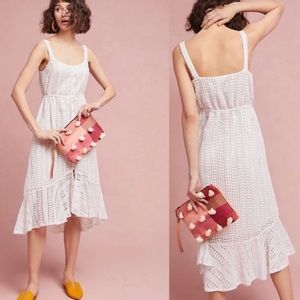 FARM Rio Isolde White Eyelet Ruffle Midi Dress